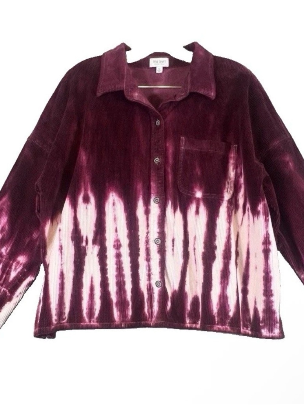 True Craft Women's SZ XL Corduroy Tie Dye shirt Button Front Long Sleeve Top